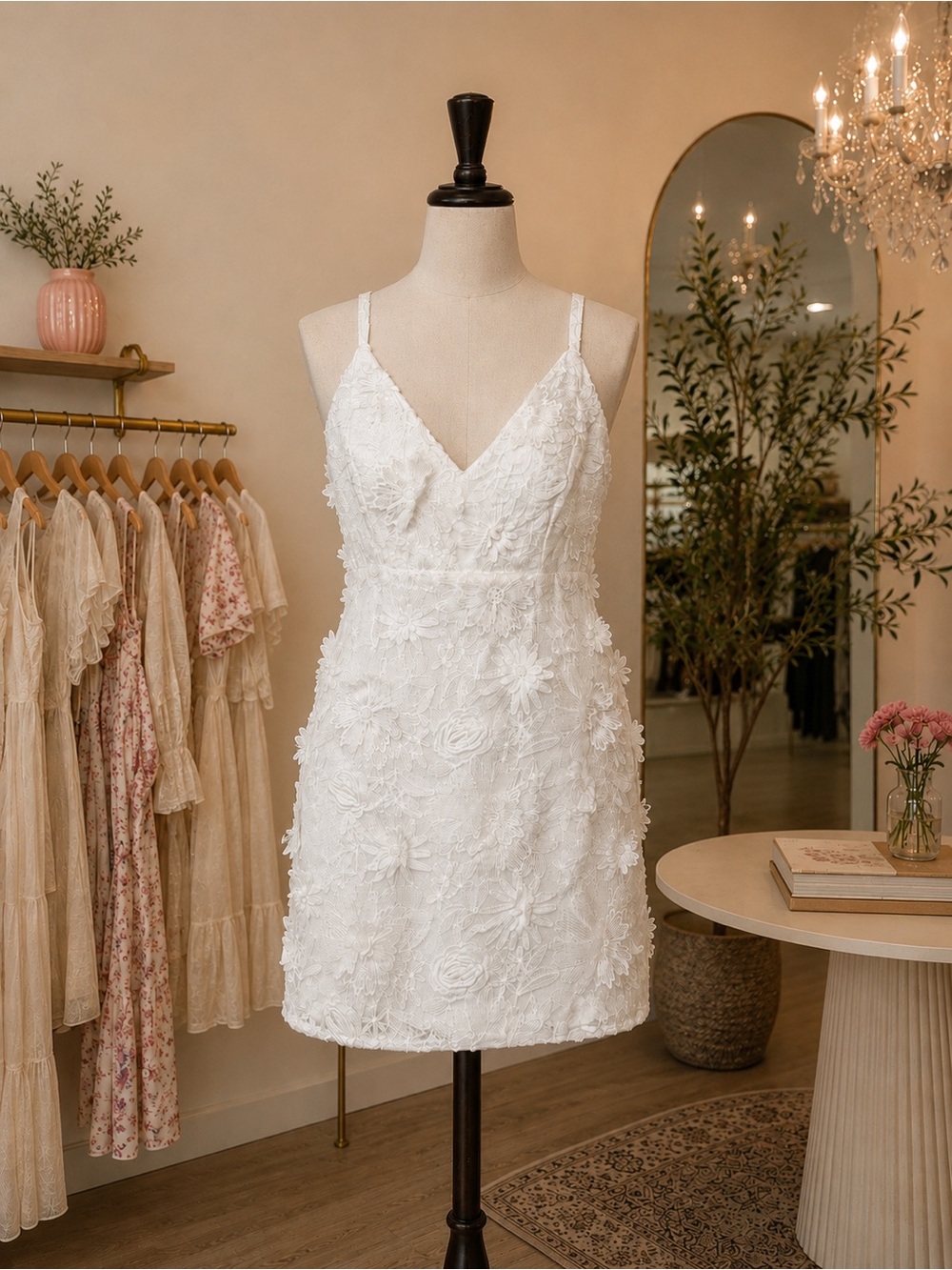 Lulus Exceedingly Lovely White Appliqué Floral Backless Mini Dress, Size XL